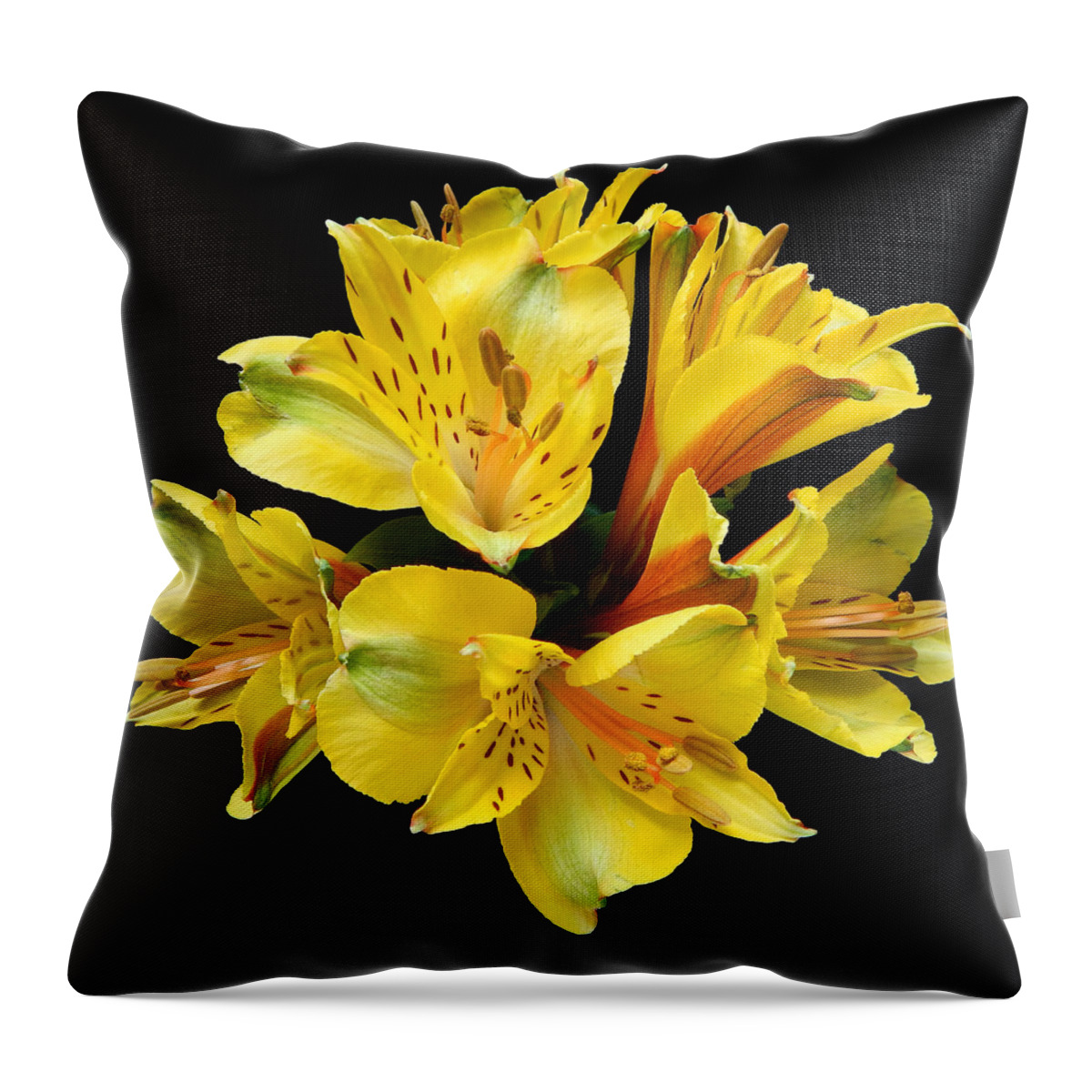 Flowers Throw Pillow featuring the photograph Yellow Alstroemerias I Still Life Flower Art Poster #1 by Lily Malor