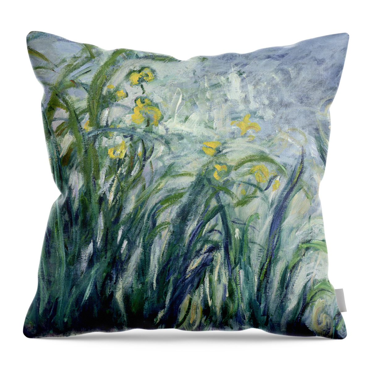 Iris Throw Pillow featuring the painting Yellow And Purple Irises, 1924-25 by Claude Monet