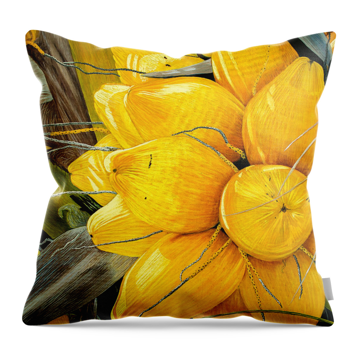 Coconut Throw Pillow featuring the painting yellow Coconut Original Oil Painting 36x24x1 inch on canvas by Manuel Lopez