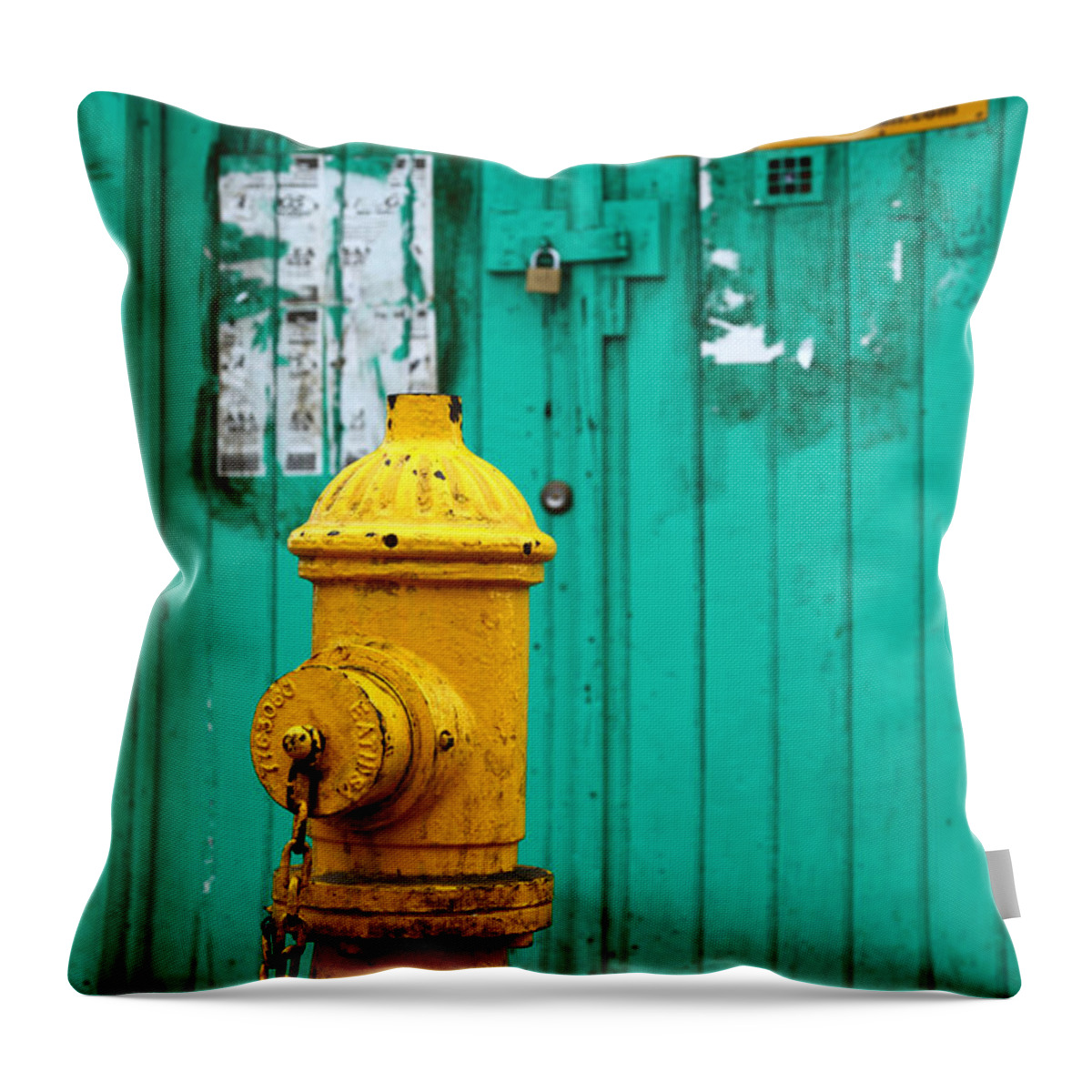Fireplug Throw Pillow featuring the photograph Yellow fire hydrant by James Brunker