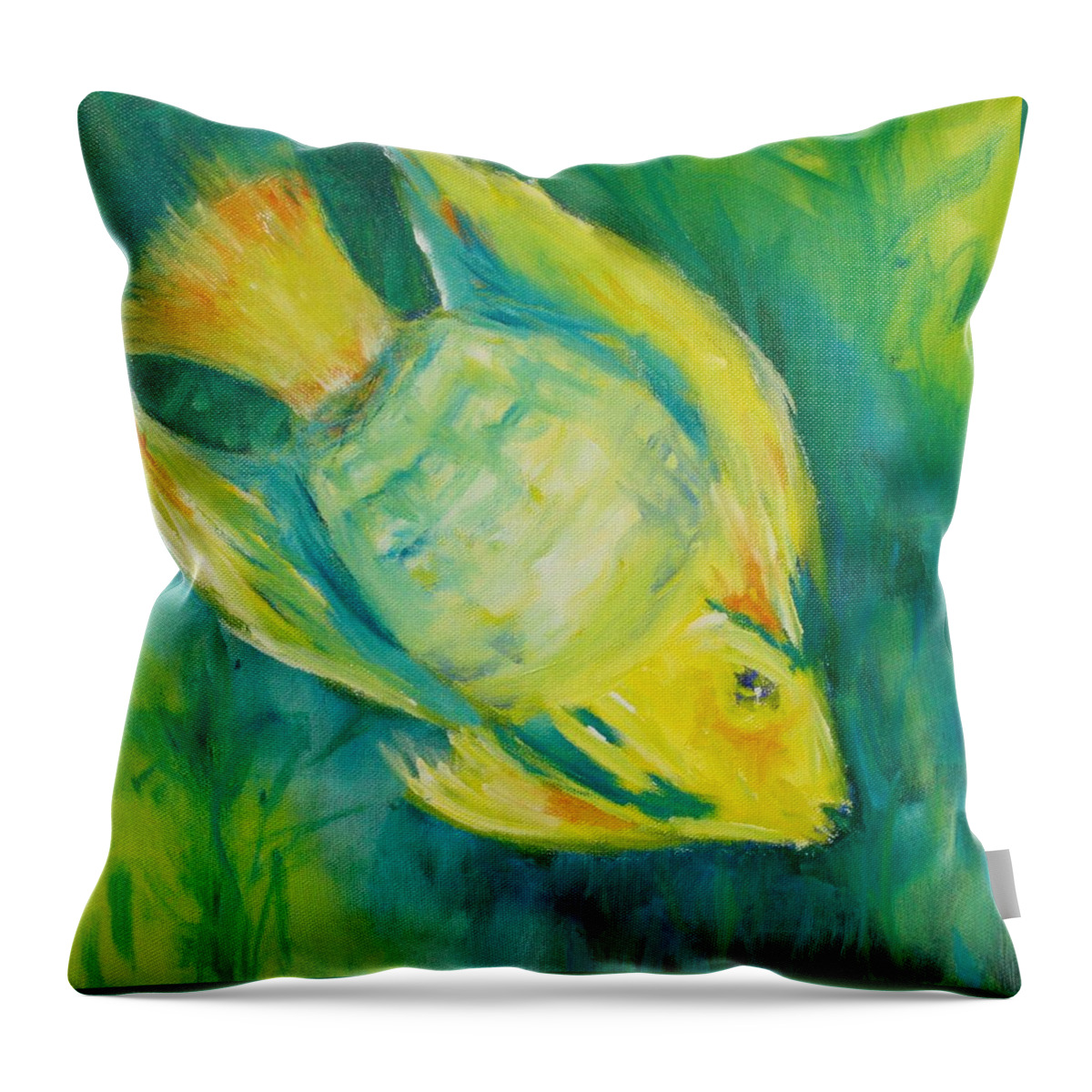 Fish Throw Pillow featuring the painting Yellow Fish by Tara Moorman