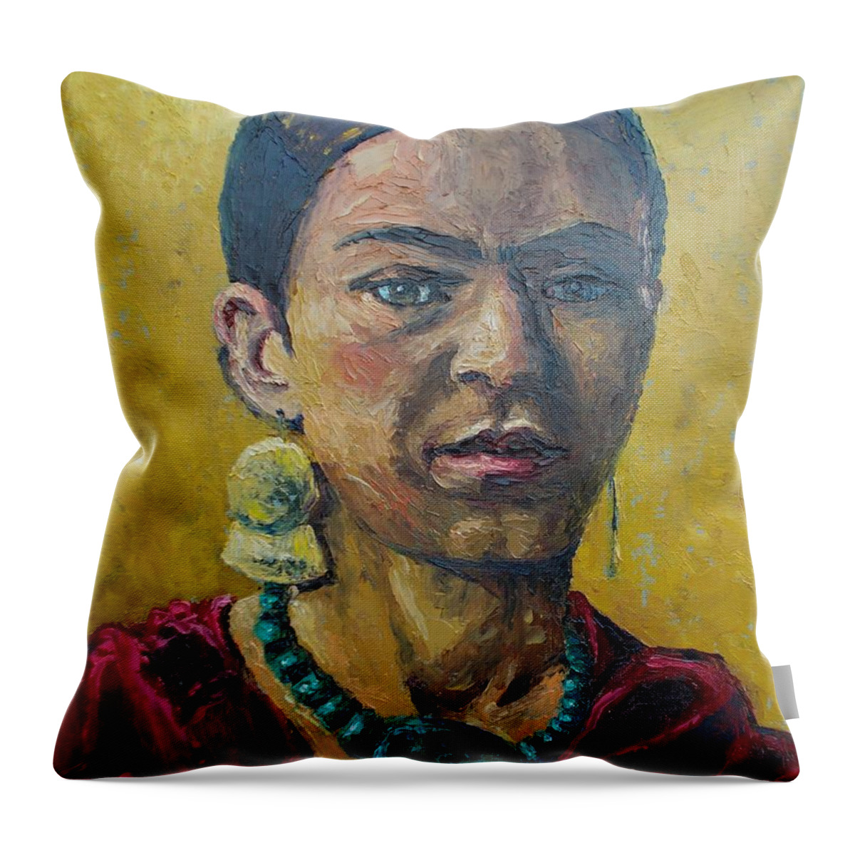 Woman Throw Pillow featuring the painting Yellow Frida by Lilibeth Andre