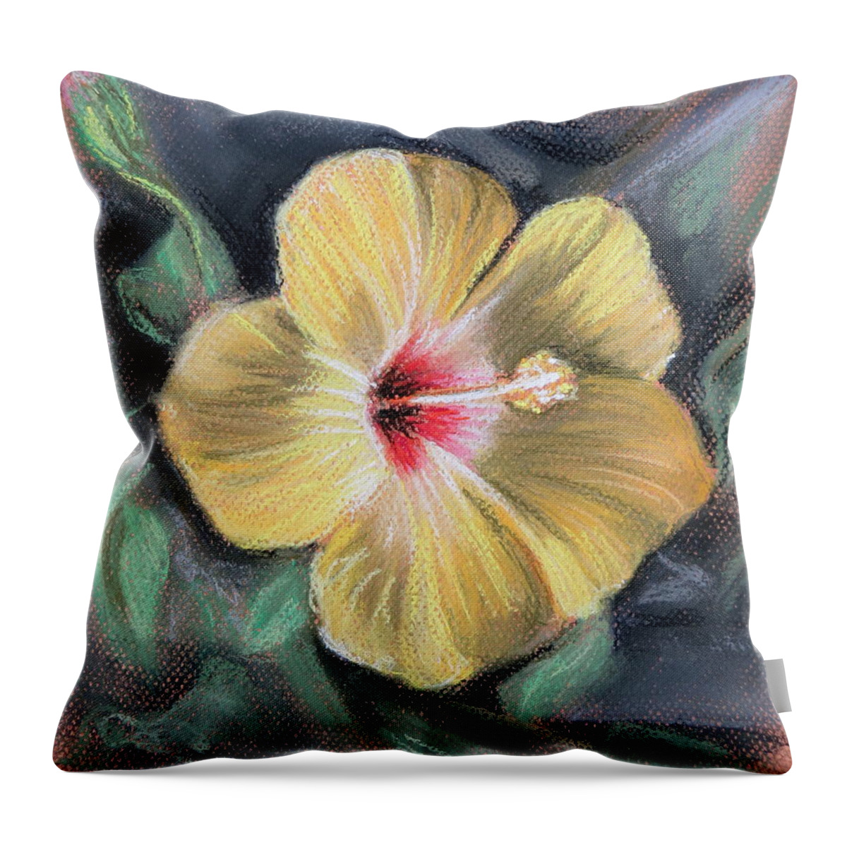 Hibiscus Throw Pillow featuring the pastel Yellow Hibiscus by Melinda Saminski