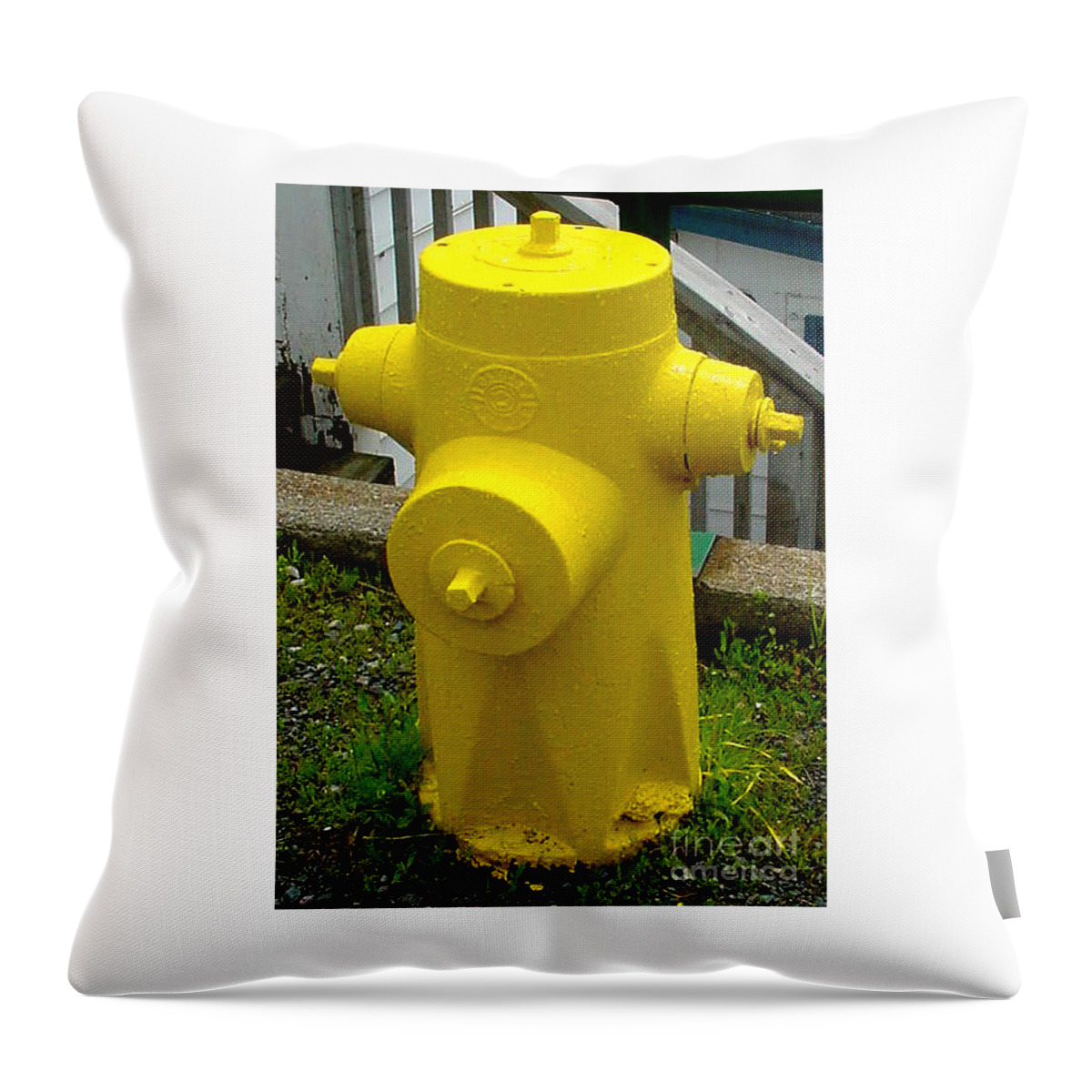 Street Art Throw Pillow featuring the mixed media Yellow Hydrant by Art MacKay