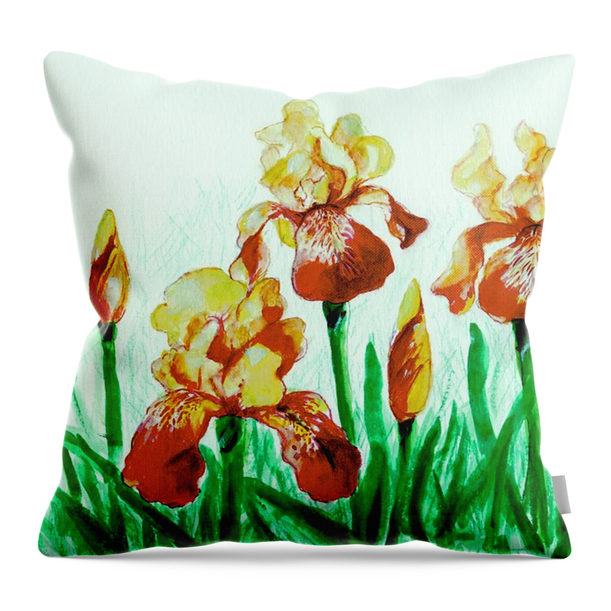 Flowers Throw Pillow featuring the painting Yellow Irises by Mary Armstrong