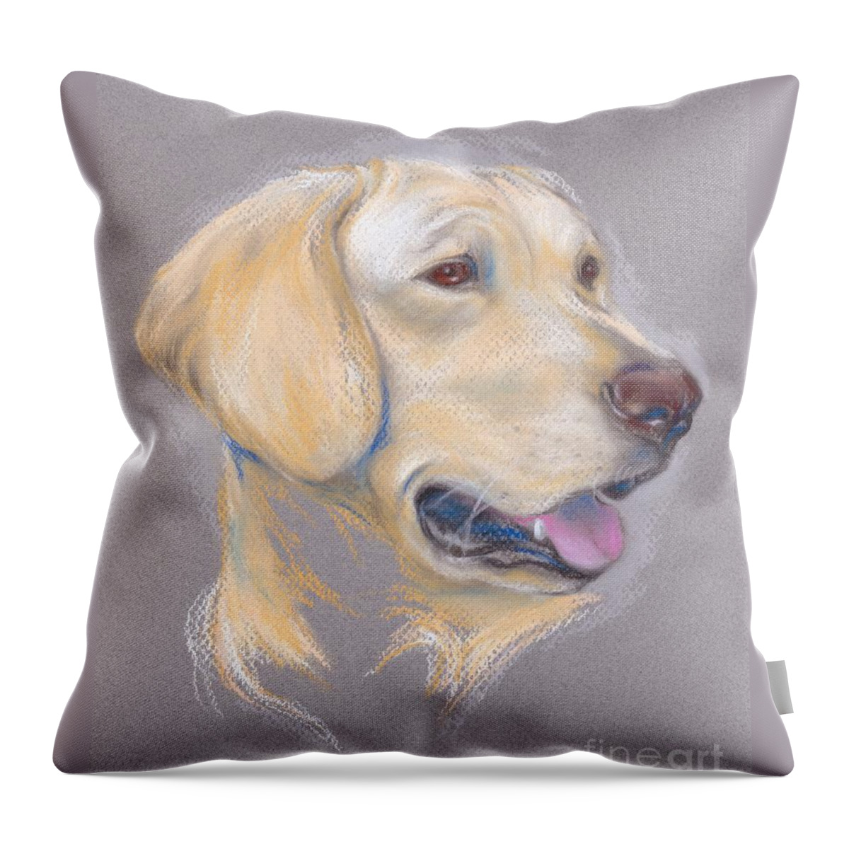 Dog Throw Pillow featuring the pastel Yellow Labrador Retriever Portrait by MM Anderson