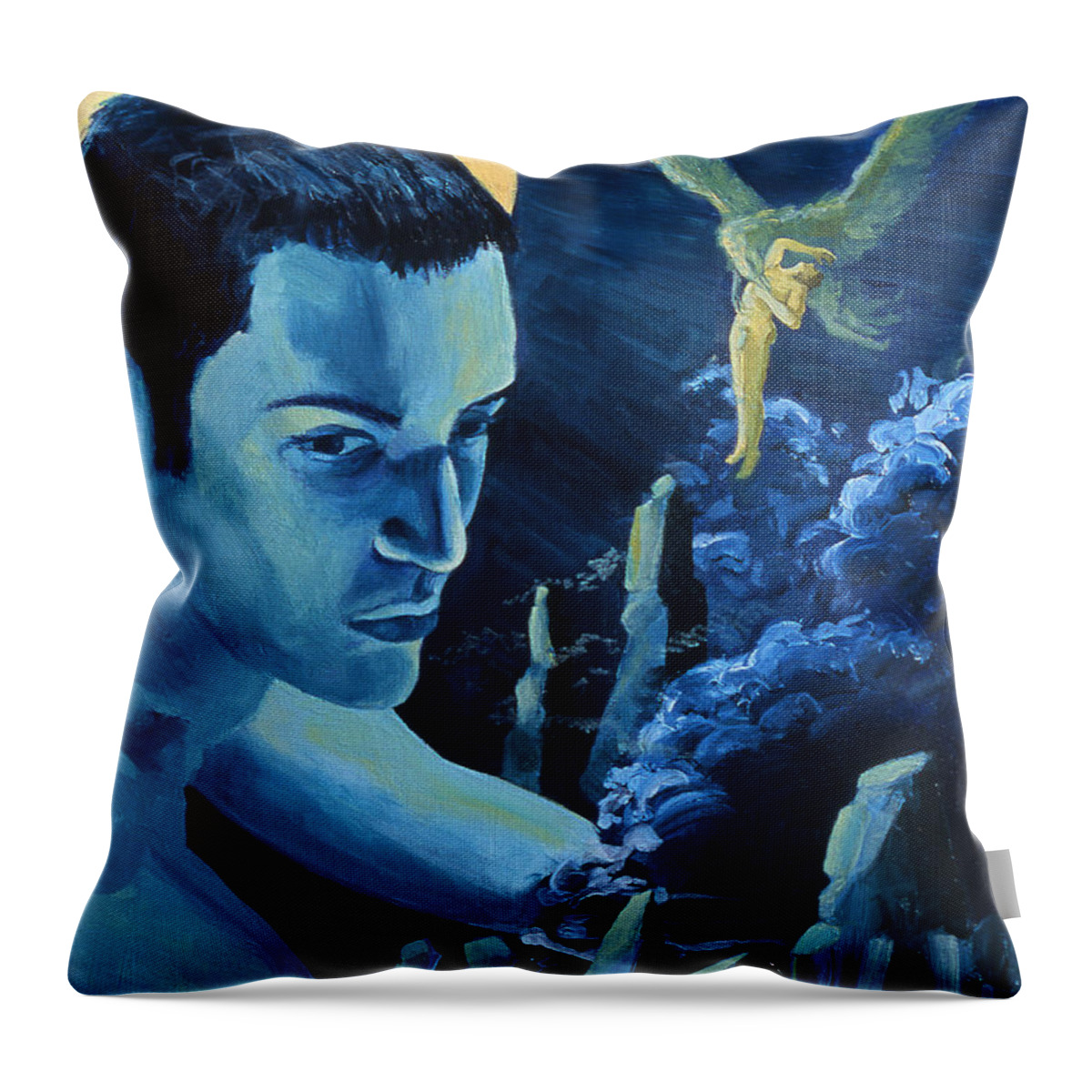 Mythology Throw Pillow featuring the painting Yellow Moon by Rene Capone