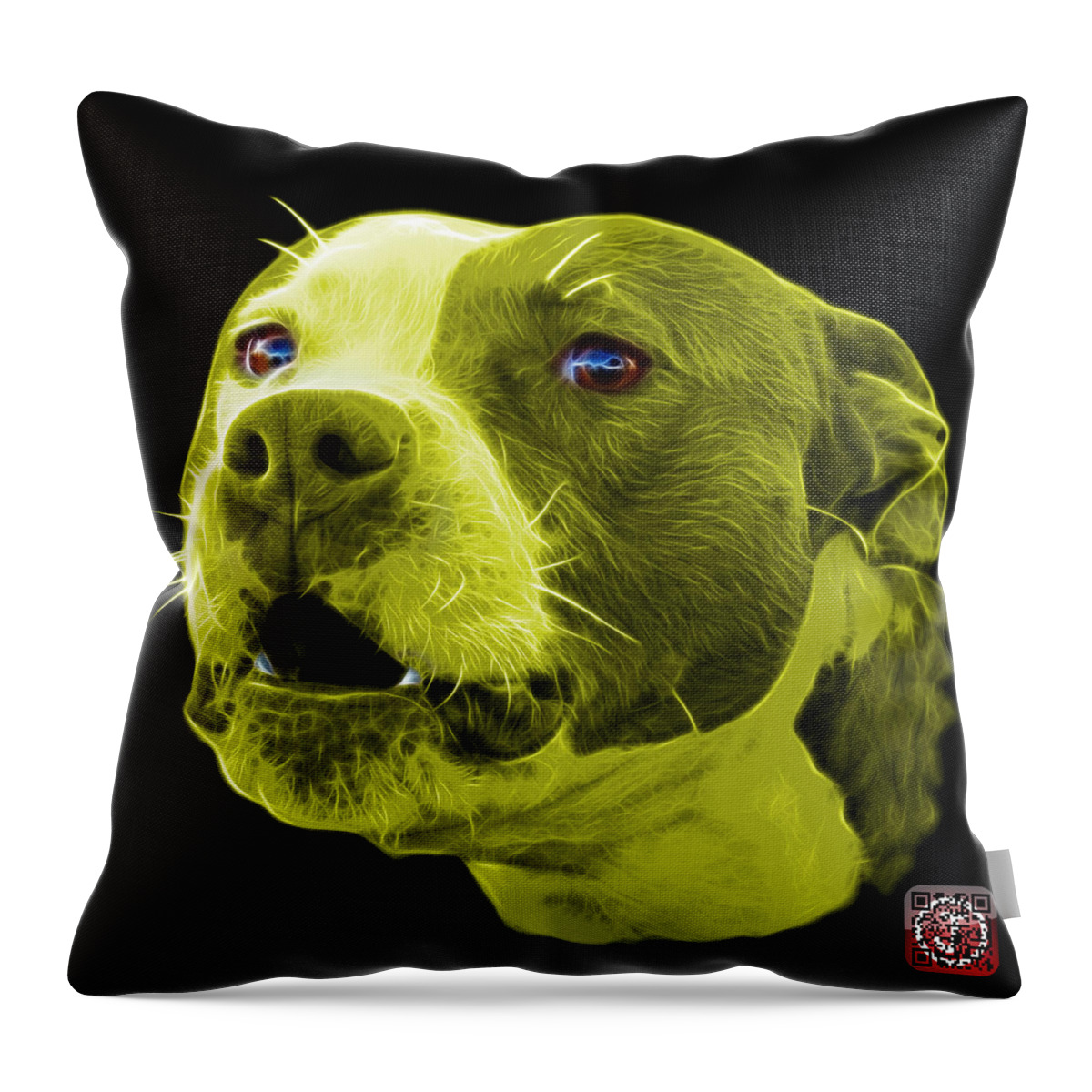 Dog Art Throw Pillow featuring the mixed media Yellow Pitbull Dog 7769 - Bb - Fractal Dog Art by James Ahn