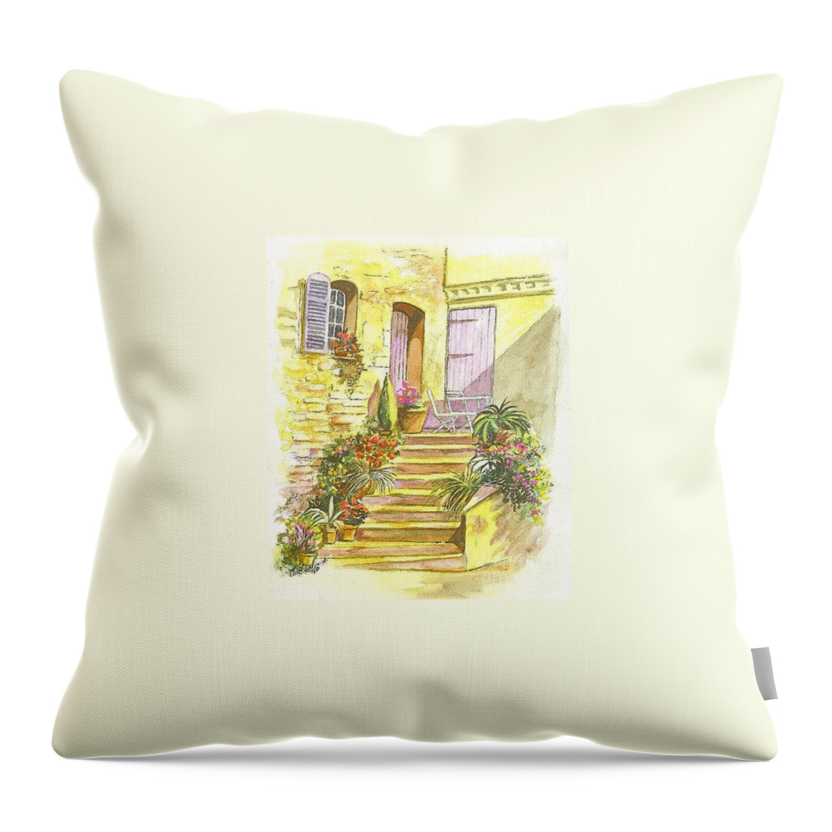 Watercolor Throw Pillow featuring the painting Yellow Steps by Carol Wisniewski
