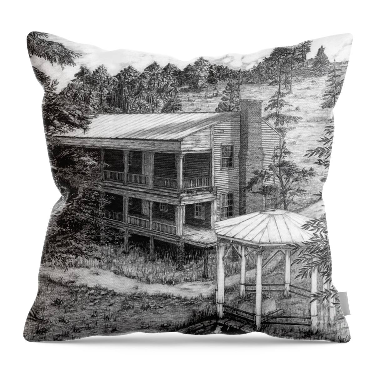 Landscape Throw Pillow featuring the drawing Yellow Sulpher Springs VA by Joe Olivares