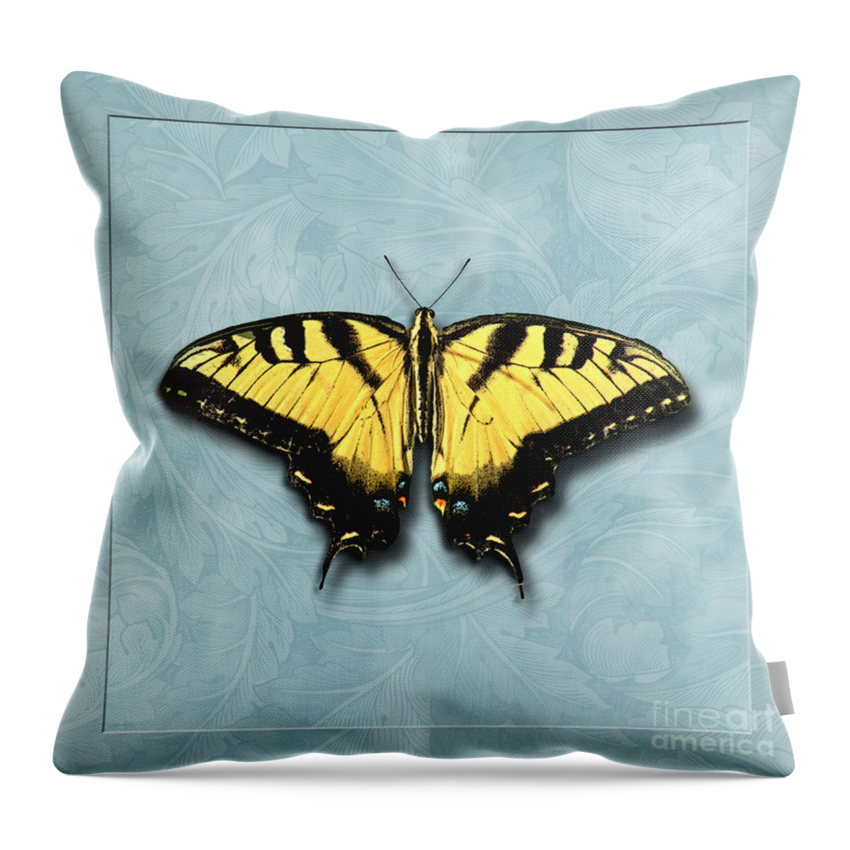 Butterfly Throw Pillow featuring the digital art Yellow Swallowtail on Blue by Deborah Smith