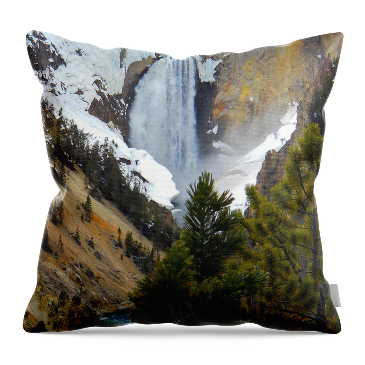 Yellowstone Throw Pillow featuring the photograph Yellowstone Lower Falls in Spring by Michele Myers
