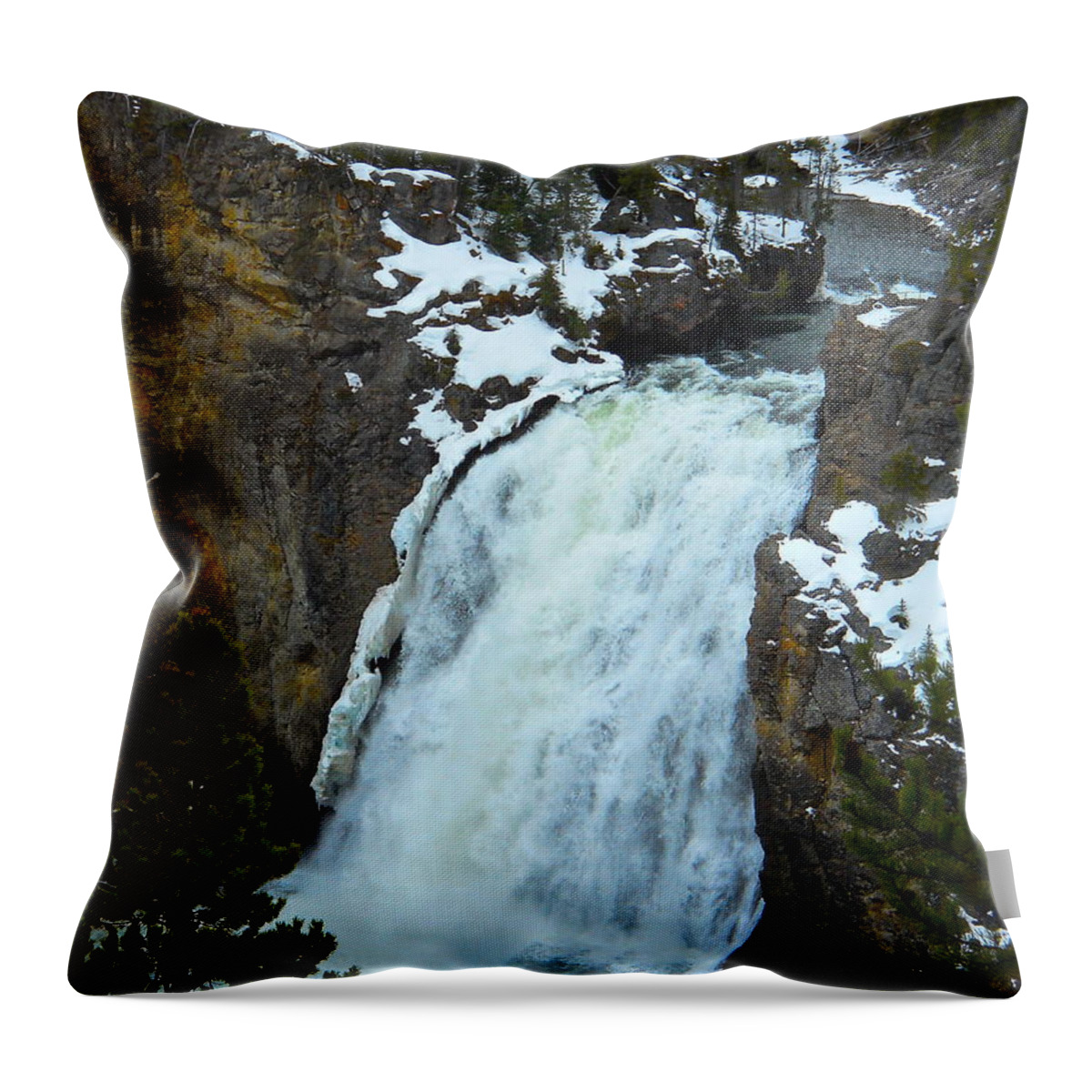 Upper Falls Throw Pillow featuring the photograph Yellowstone Upper Falls in Spring by Michele Myers