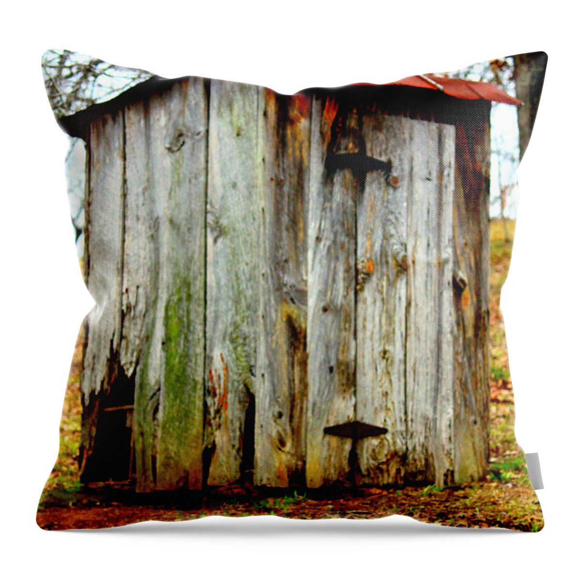 Old Outhouse Throw Pillow featuring the photograph Yer Old Outhouse by Kathy White
