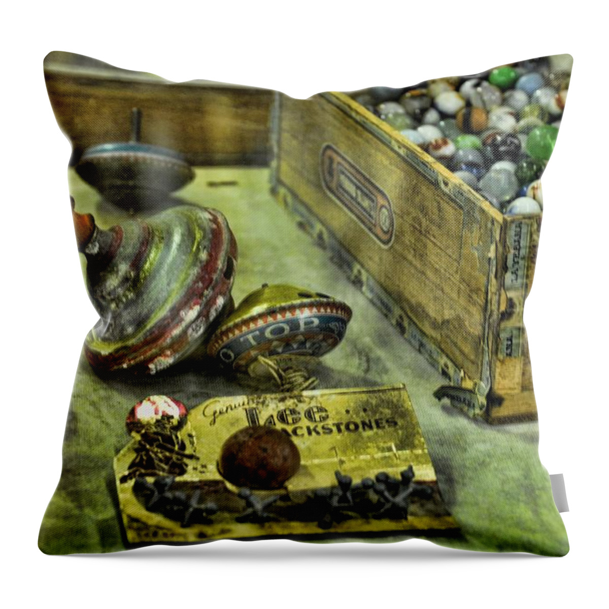 Still Life Throw Pillow featuring the photograph Yesterday's Toys by Jan Amiss Photography