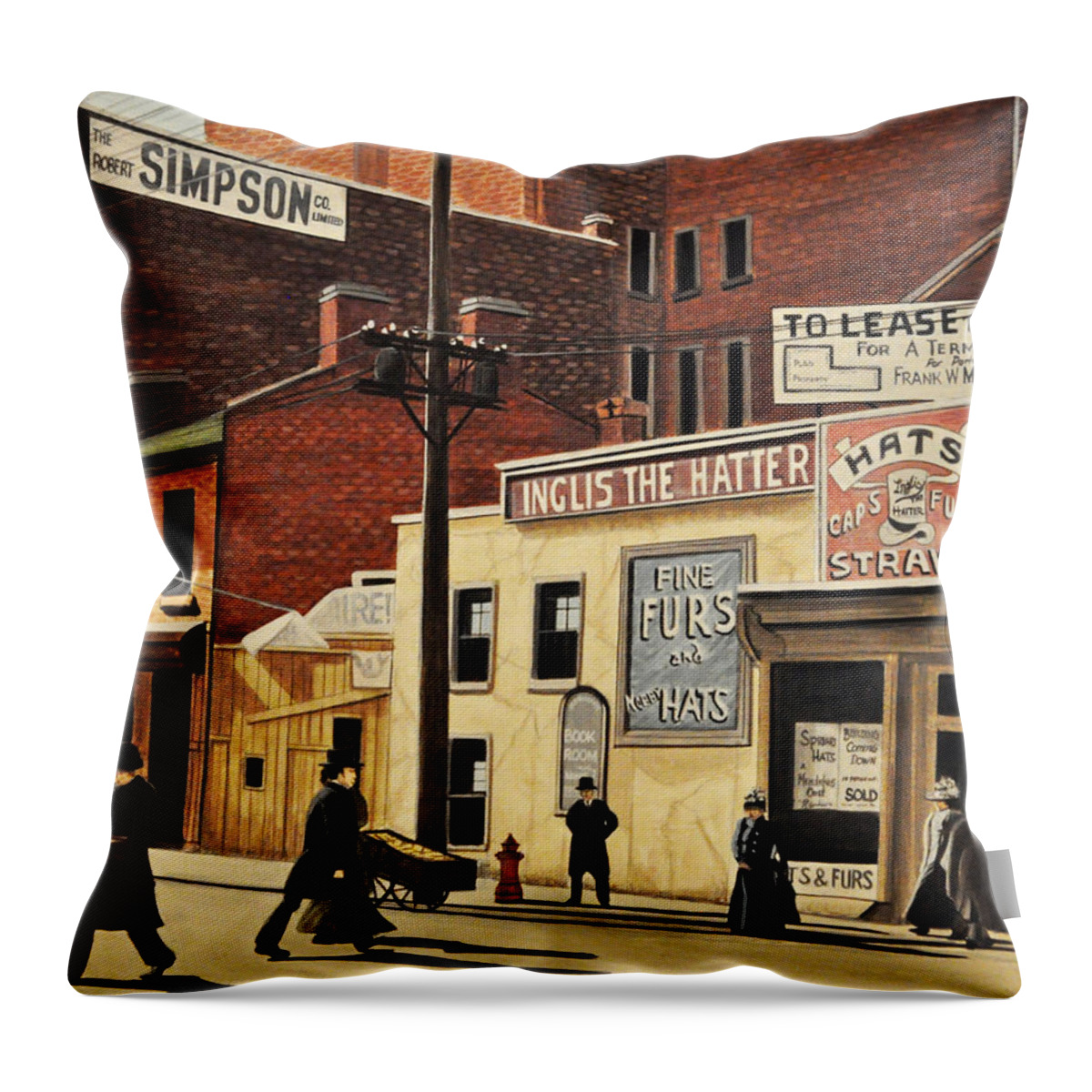 Mcmichael Final Paintings Throw Pillow featuring the painting Yonge and Richmond Streets 1899 by Kenneth M Kirsch