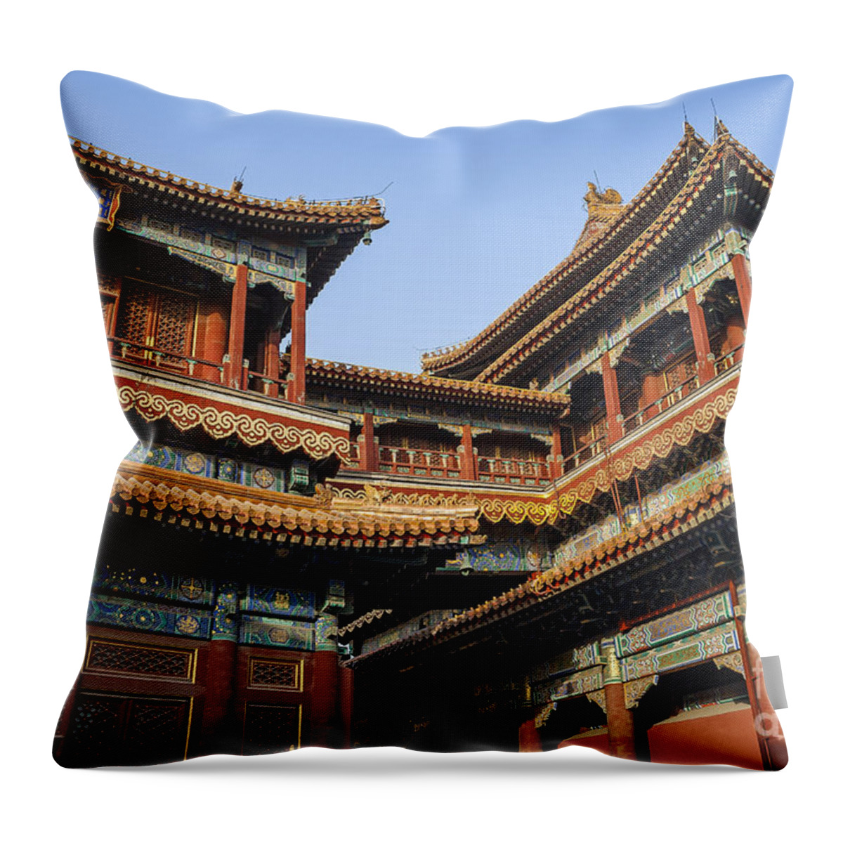 Ancient Throw Pillow featuring the photograph Yonghe Temple AKA Lama Temple in China by Bryan Mullennix