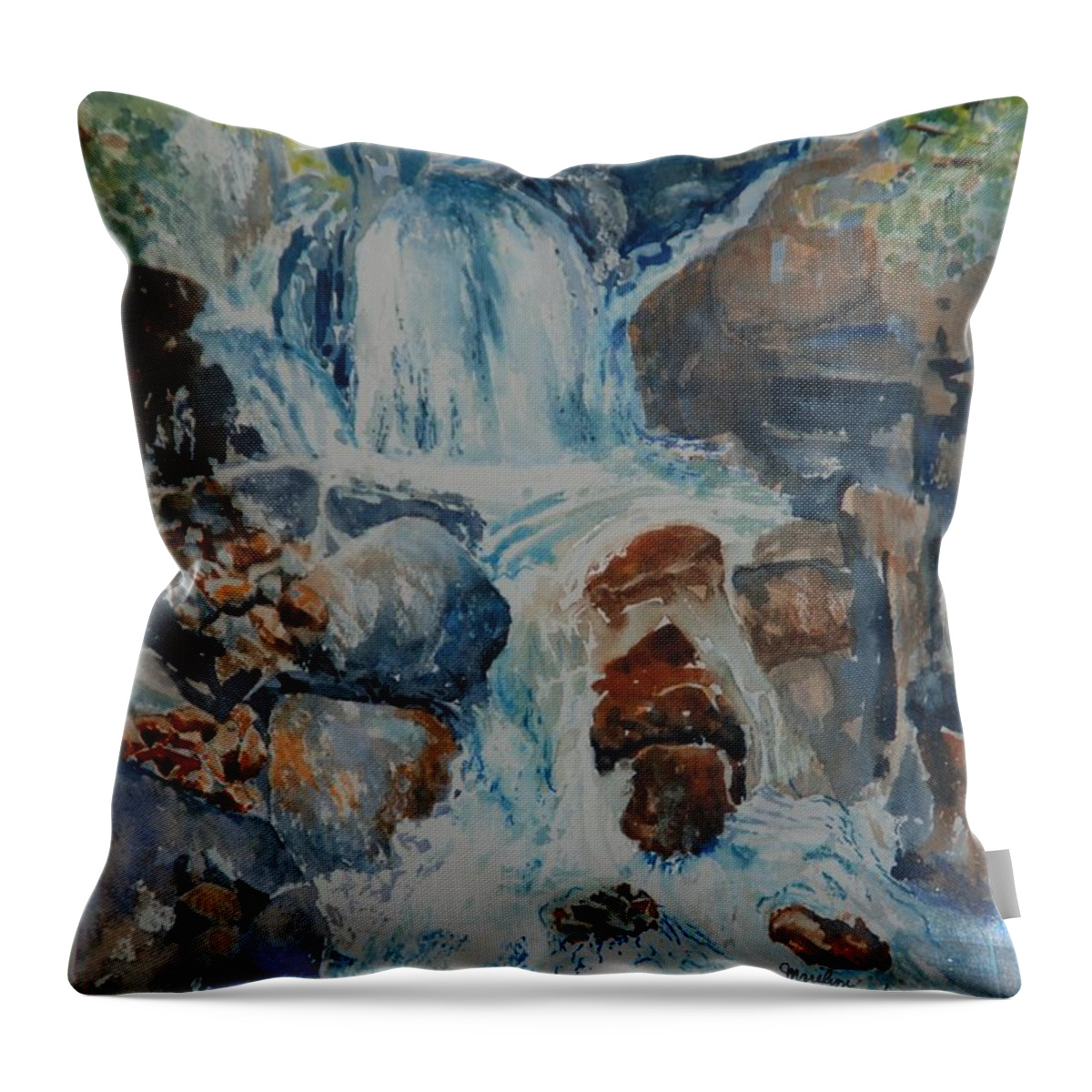 Waterfalls Throw Pillow featuring the painting Yosemite Falls by Marilyn Clement