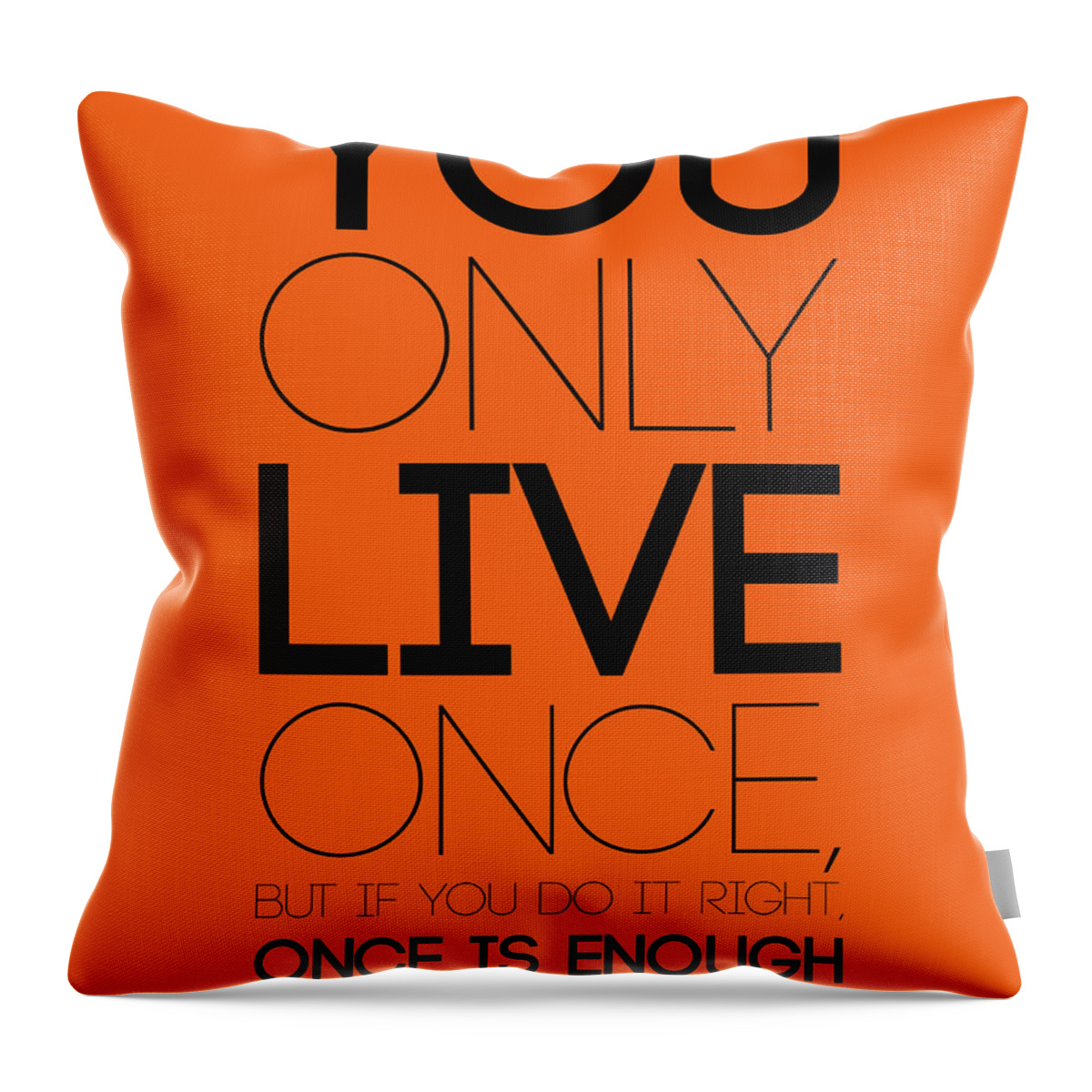 Motivational Throw Pillow featuring the digital art You Only Live Once Poster Orange by Naxart Studio
