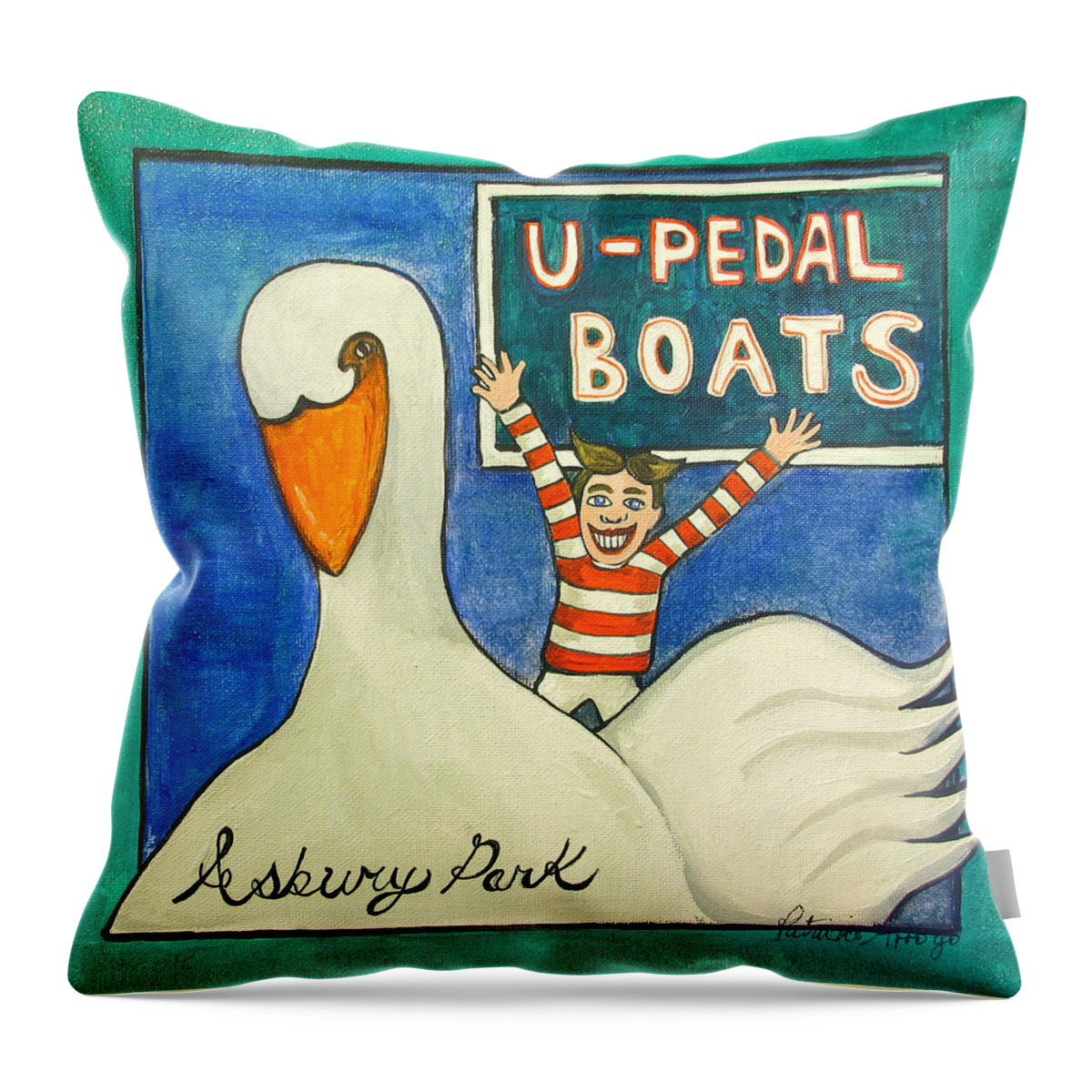 Asbury Park Art Throw Pillow featuring the painting You Pedal Tillie by Patricia Arroyo