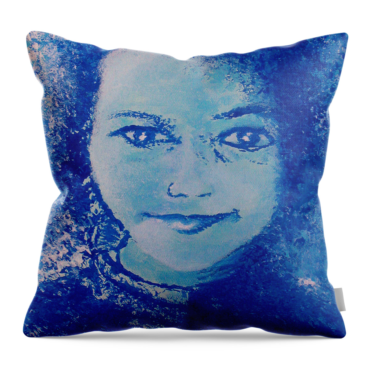 Girl Throw Pillow featuring the painting Young Girl In Blue by Alys Caviness-Gober