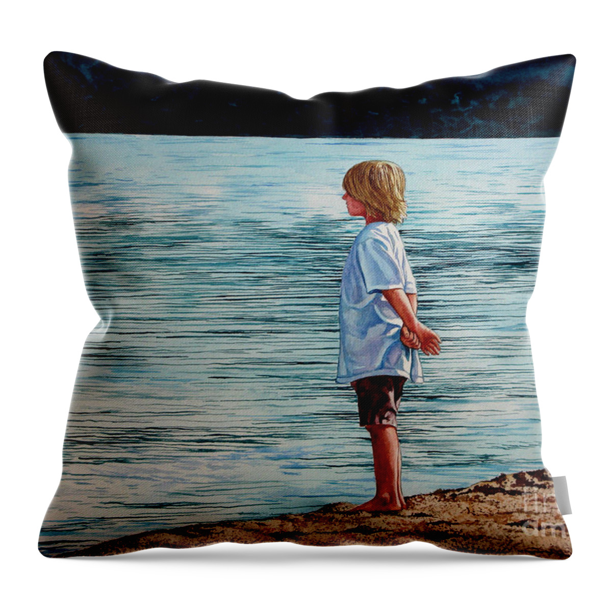 Lad Throw Pillow featuring the painting Young Lad by the Shore by Christopher Shellhammer