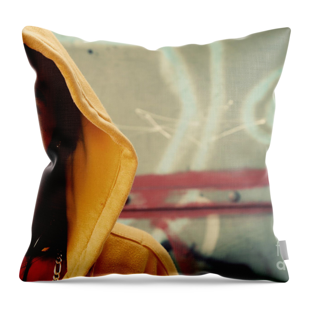 Grunge Throw Pillow featuring the photograph Young man portrait on graffiti grunge wall by Michal Bednarek