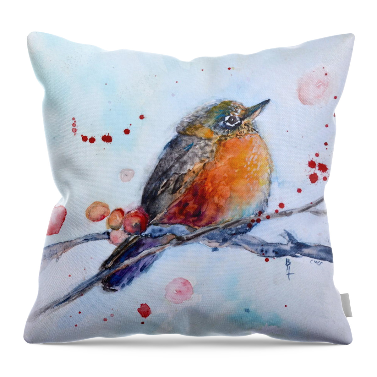 Young Robin Throw Pillow featuring the painting Young Robin by Beverley Harper Tinsley