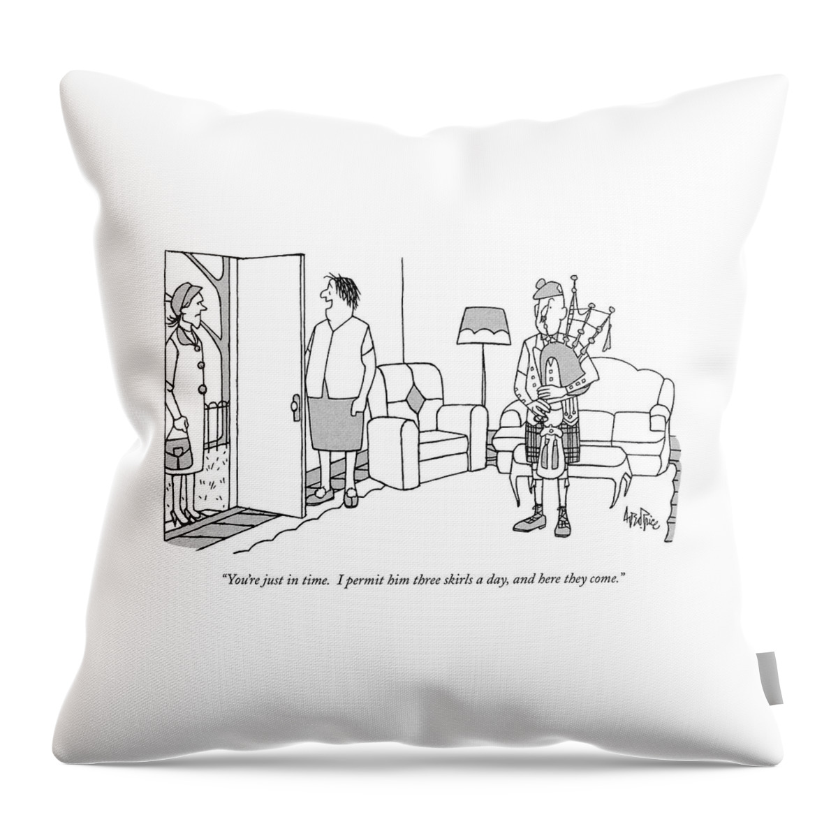 You're Just In Time.  I Permit Him Three Skirls Throw Pillow