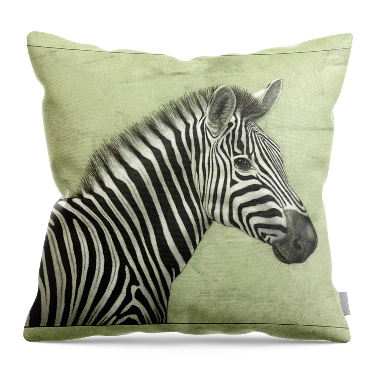 Zebra Throw Pillow featuring the painting Zebra by James W Johnson