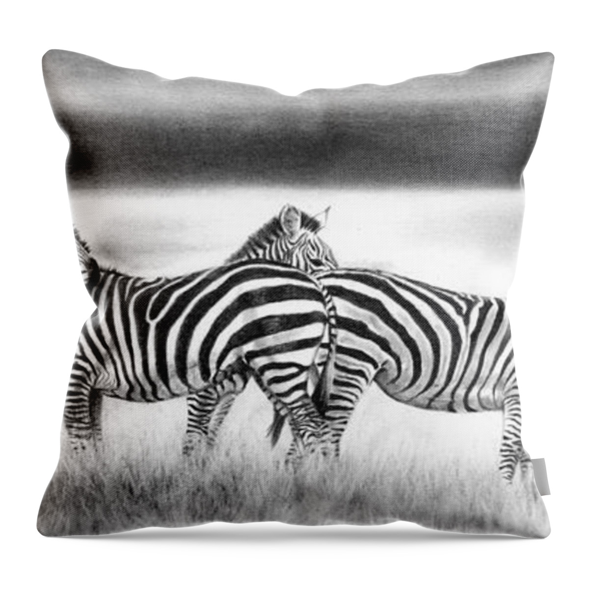 Zebra Throw Pillow featuring the drawing Zebra Panarama by Peter Williams