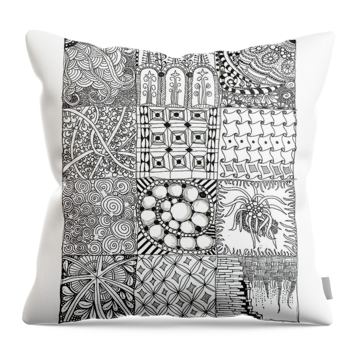 Zentangles Throw Pillow featuring the mixed media Zentangle Patchwork by Ruth Dailey