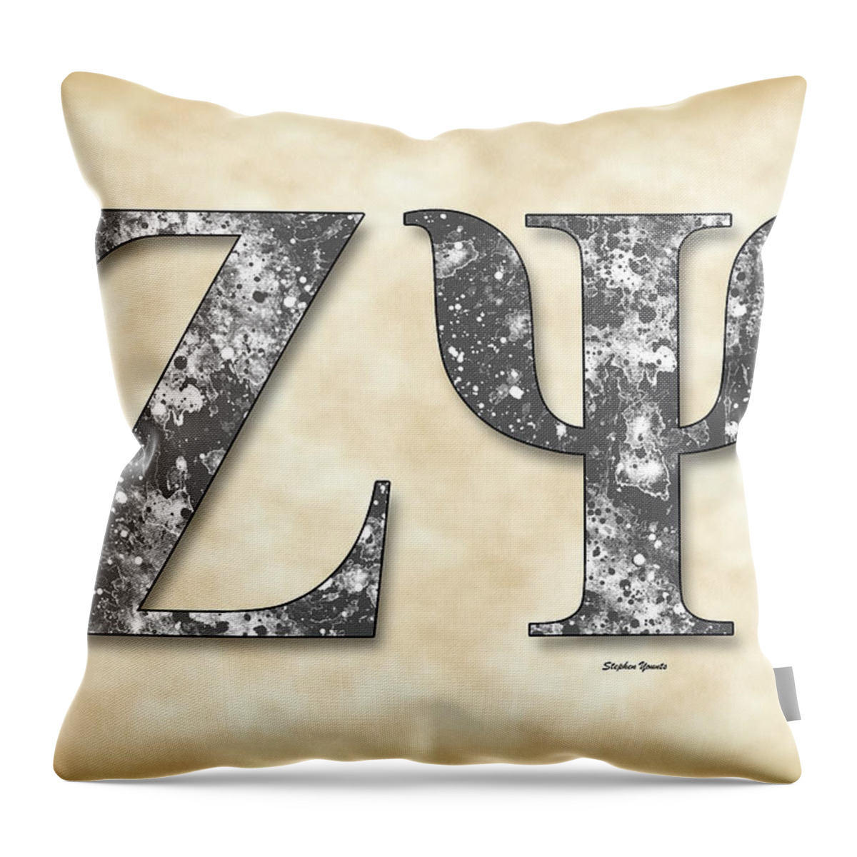 Zeta Psi Throw Pillow featuring the digital art Zeta Psi - Parchment by Stephen Younts