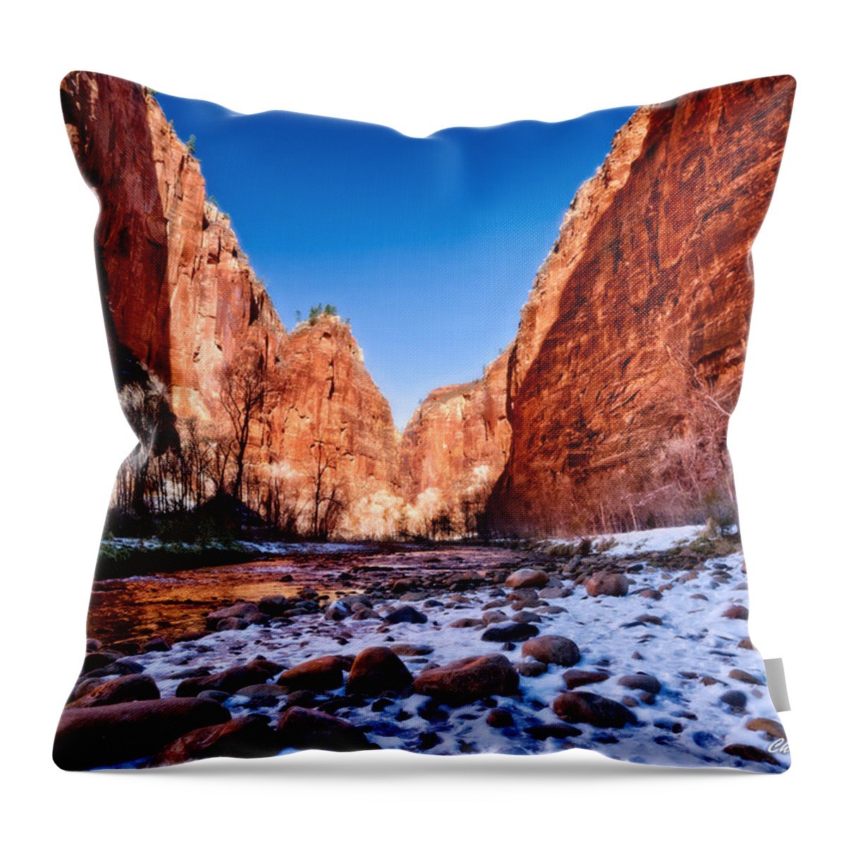 Christopher Holmes Photography Throw Pillow featuring the photograph Zion Canyon Winter by Christopher Holmes