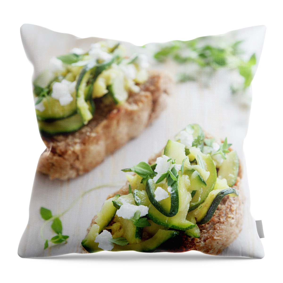 Feta Cheese Throw Pillow featuring the photograph Zucchini, Bruschetta, Thyme And Cheese by Westend61