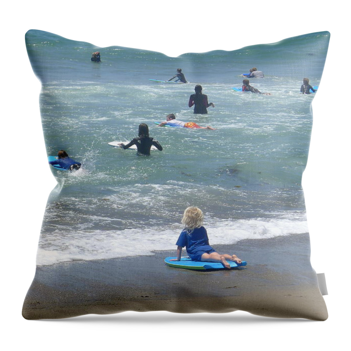 Throw Pillow featuring the photograph Zuma - Surf Camp 4 by Nora Boghossian