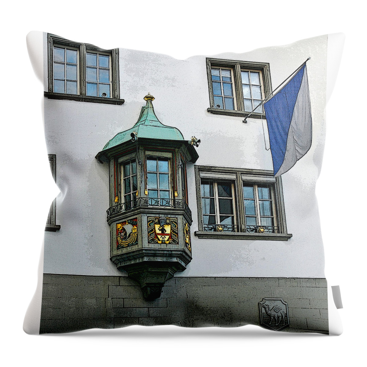 Zurich Switzerland Bay Window Throw Pillow featuring the photograph Zurich Bay Window by Ginger Wakem