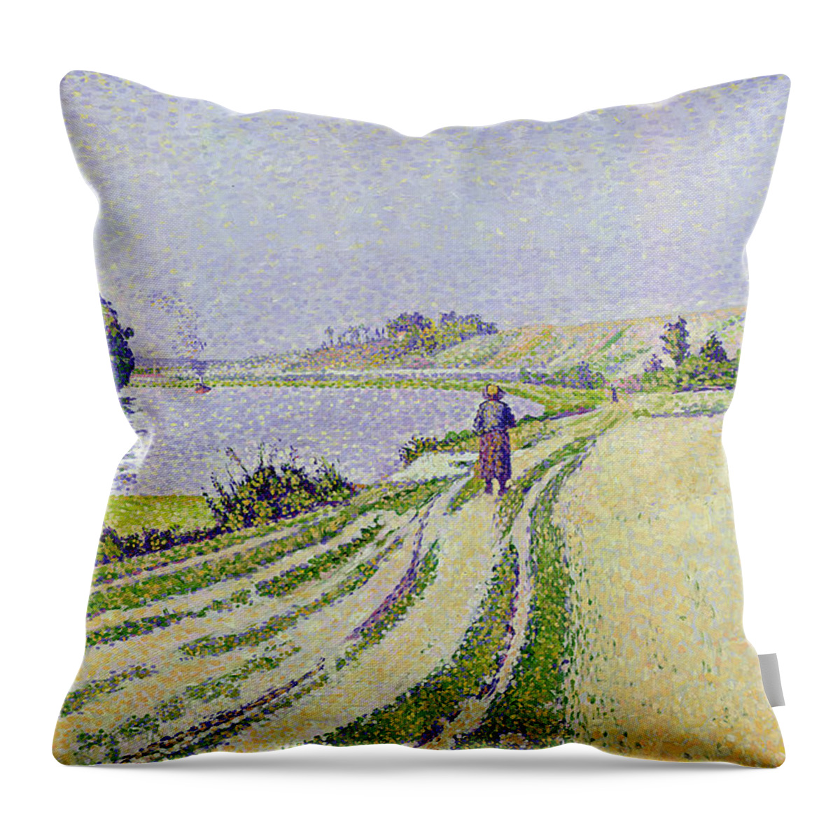 Herblay Throw Pillow featuring the painting Herblay La River by Paul Signac