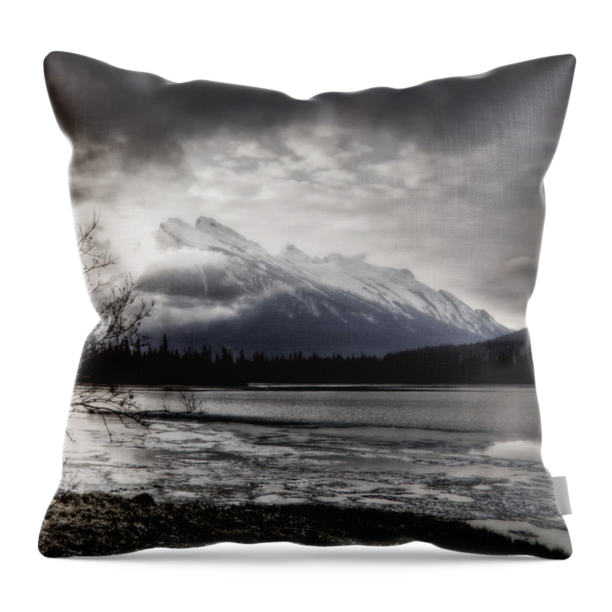 Mount Rundle Throw Pillow featuring the digital art Mount Rundle Banff by Diane Dugas