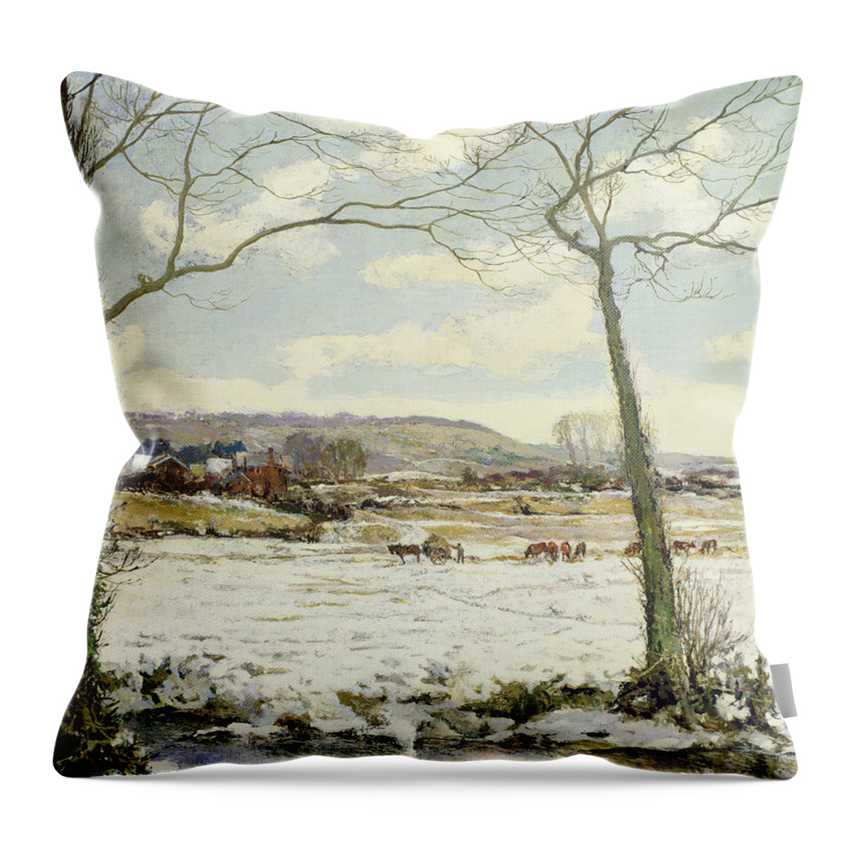 Hay Cart Throw Pillow featuring the painting The Frozen Meadow by Alexander Jamieson