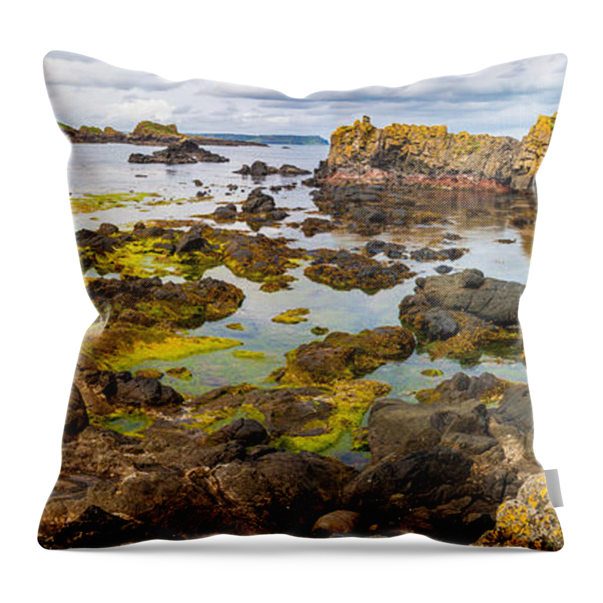 Black Throw Pillow featuring the photograph Ballintoy Bay Basalt Rock #1 by Semmick Photo