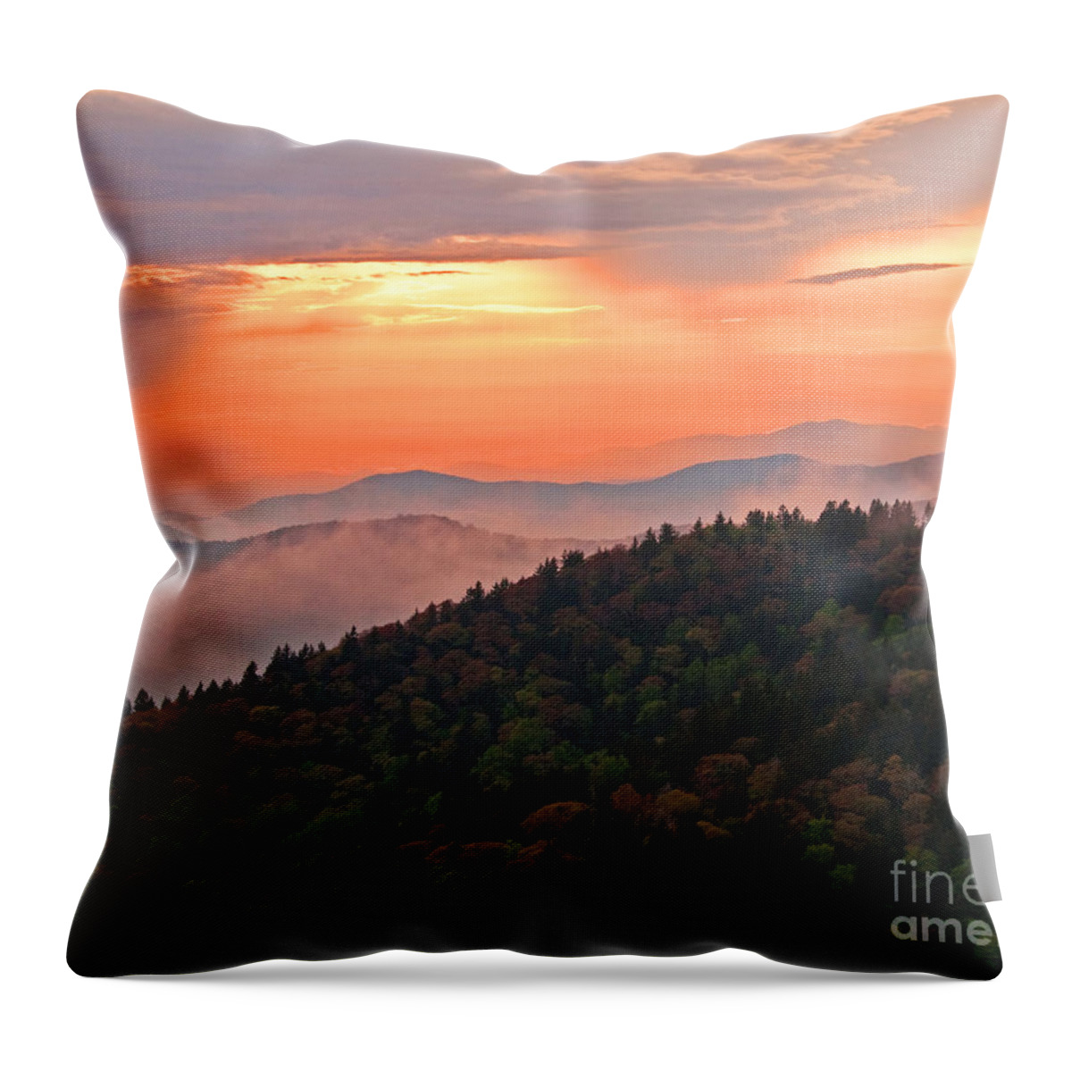  Throw Pillow featuring the photograph Blue Ridge Sunset #1 by Bob and Nancy Kendrick