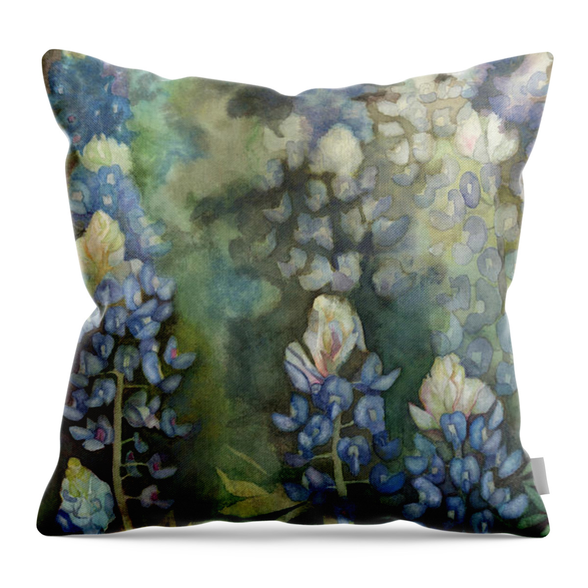 Bluebonnet Blue Flower Floral Texas Lone Star State Whimsical Throw Pillow featuring the painting Bluebonnet Blessing by Karen Kennedy Chatham