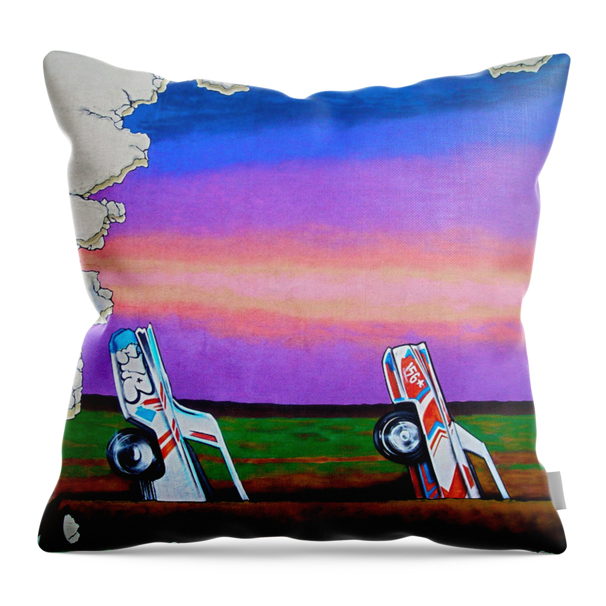 Paint Throw Pillow featuring the photograph Cadillac Ranch - Montreal by Juergen Weiss