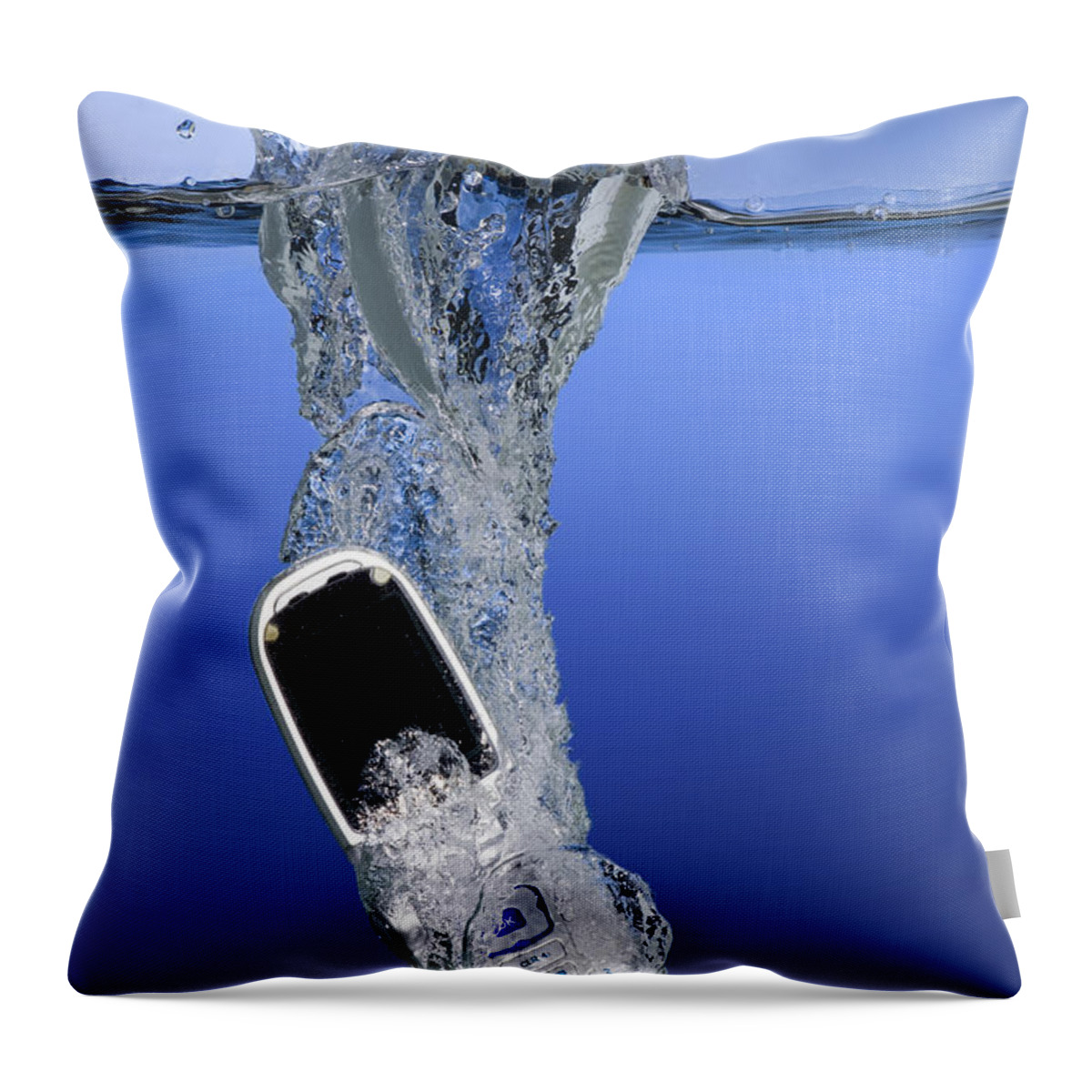 Cell Phone Throw Pillow featuring the photograph Cell Phone Dropped In Water #1 by Ted Kinsman