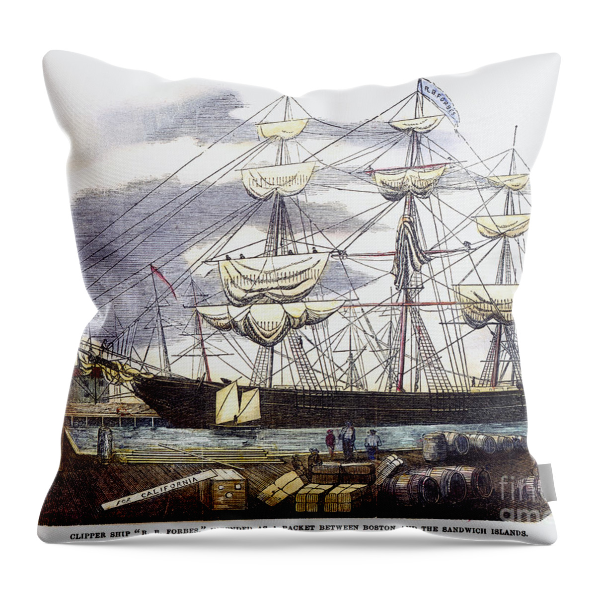 1850s Throw Pillow featuring the photograph Clipper Ship, 1851 #1 by Granger