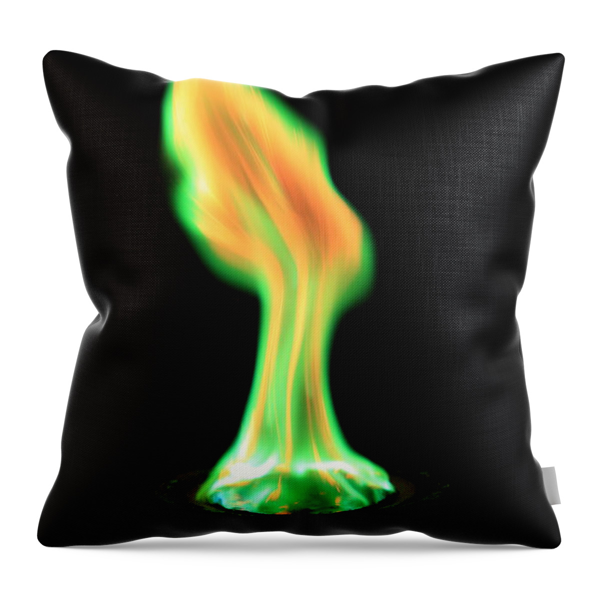 Copper(ii) Chloride Throw Pillow featuring the photograph Copperii Chloride Flame Test #1 by Ted Kinsman