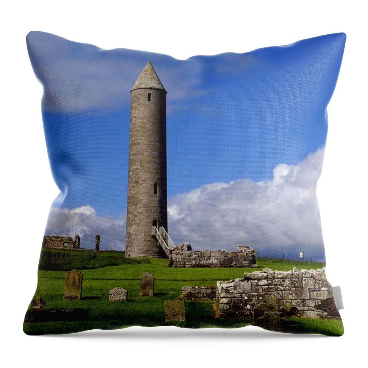 Architectural Exteriors Throw Pillow featuring the photograph Devenish Monastic Site, Co. Fermanagh #1 by The Irish Image Collection 