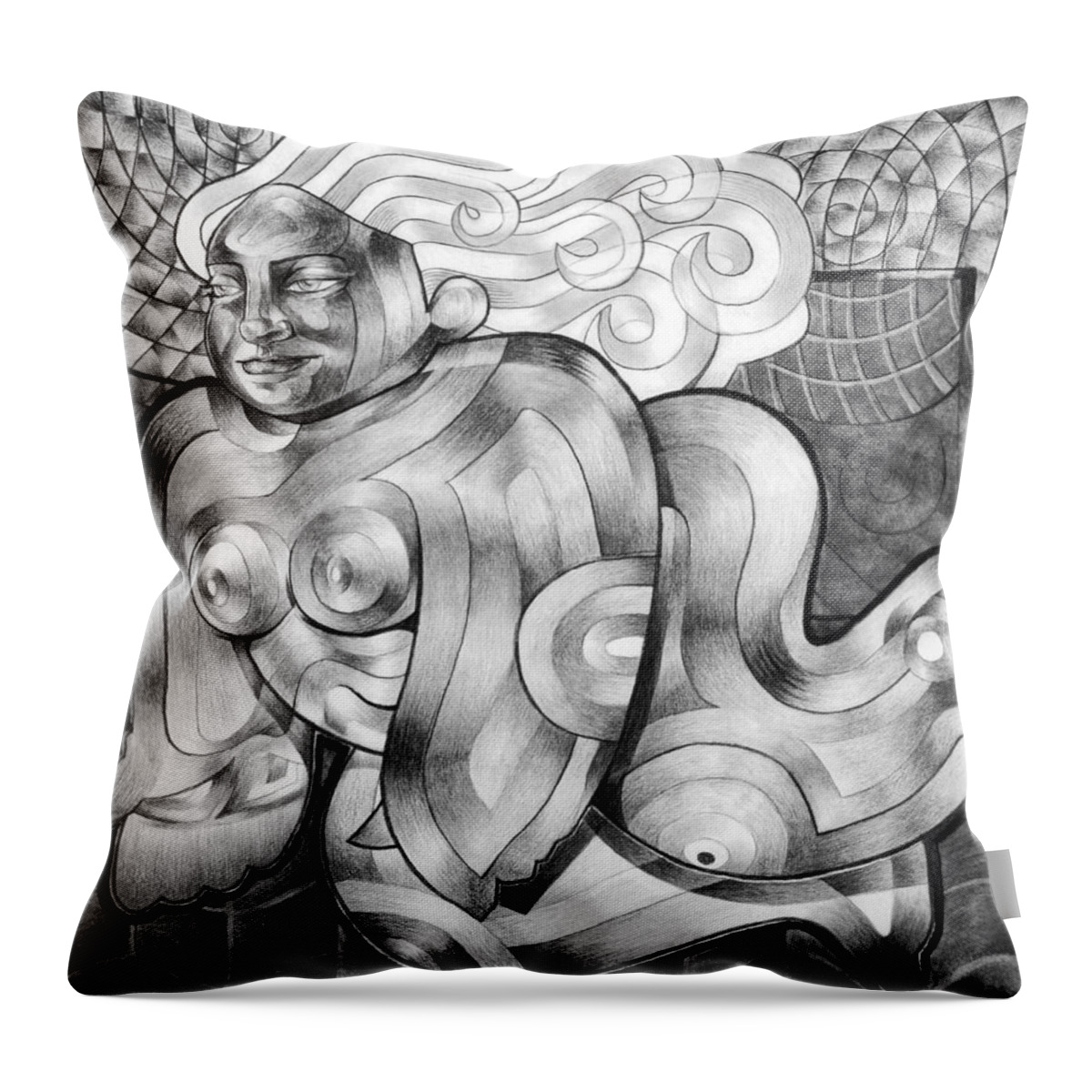 Art Throw Pillow featuring the drawing Floating by Myron Belfast