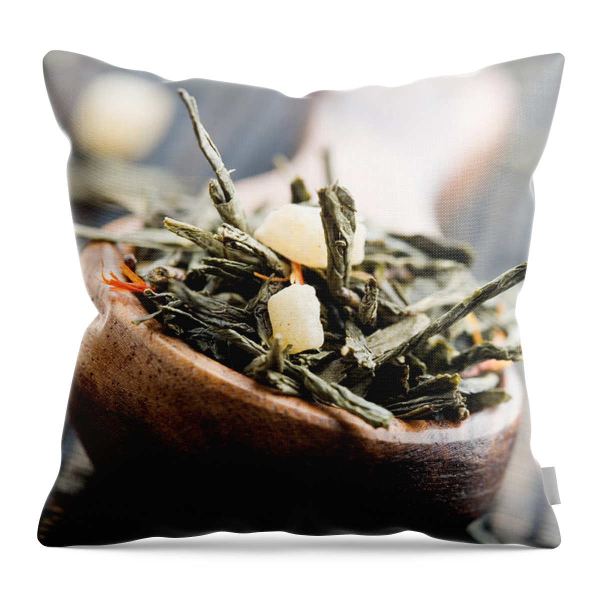 Aroma Throw Pillow featuring the photograph Green tea #1 by Kati Finell